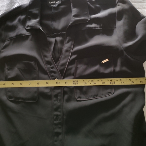 Black lightweight button down blouse with gold hardware. - Picture 5 of 5